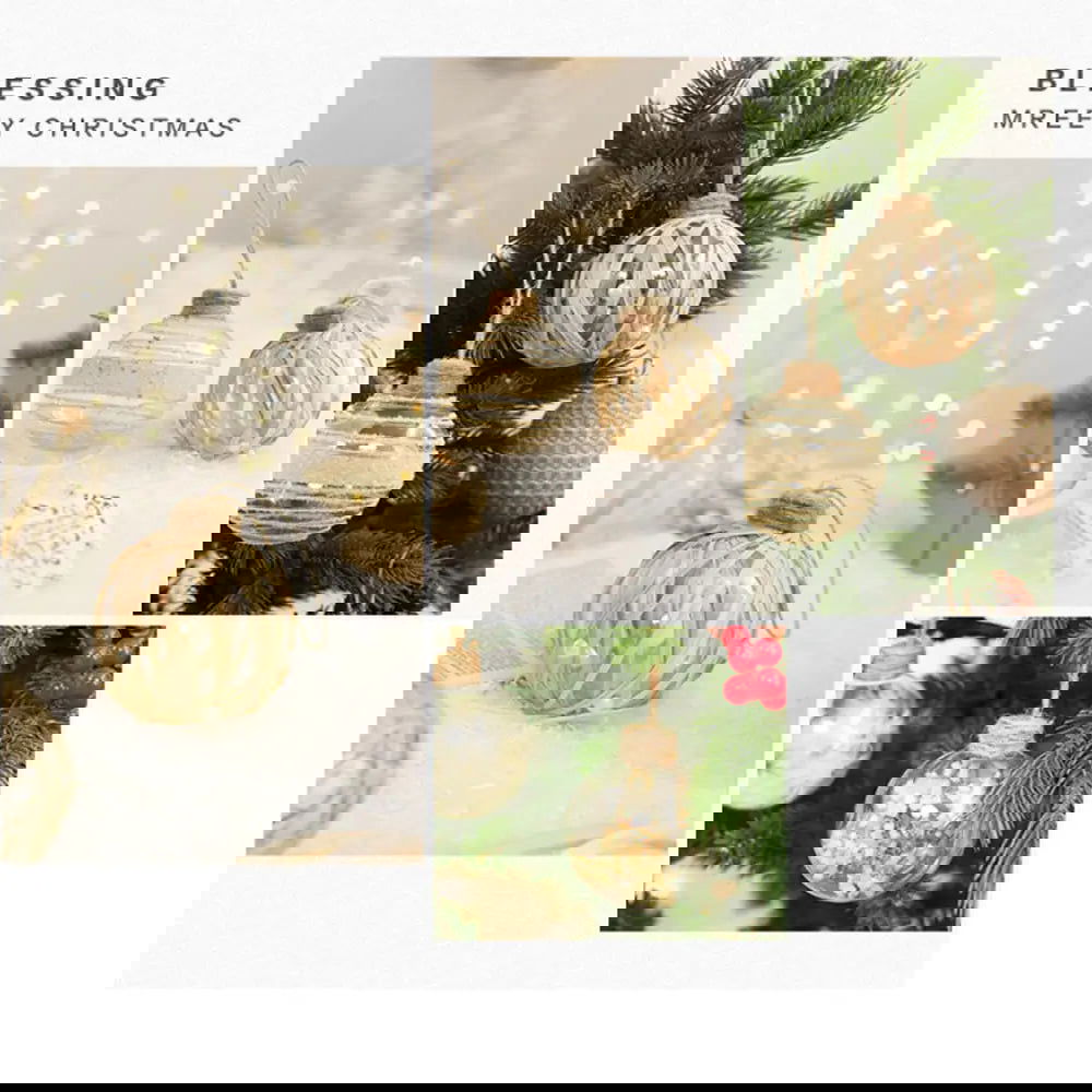 6PCS 7.5cm Linen Gold Transparent Christmas Ball - Graceland Home and Living - - #tag1#