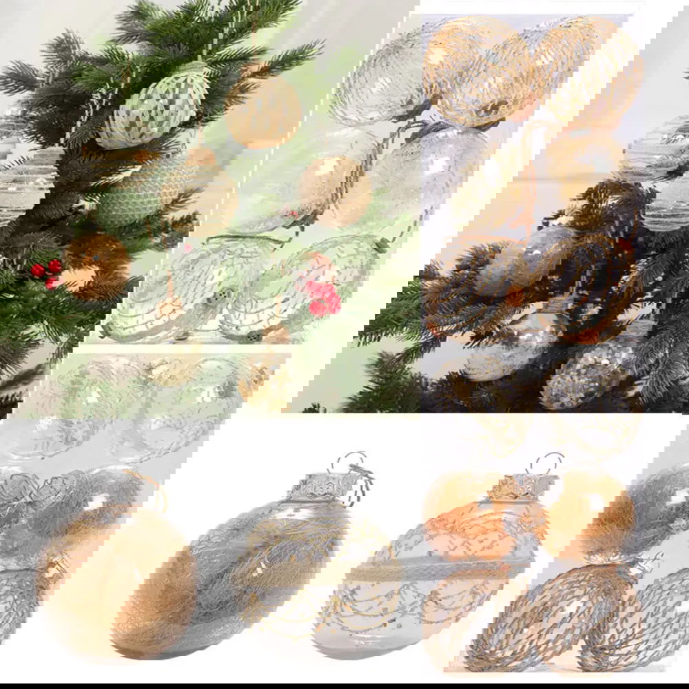 6PCS 7.5cm Linen Gold Transparent Christmas Ball - Graceland Home and Living - - #tag1#