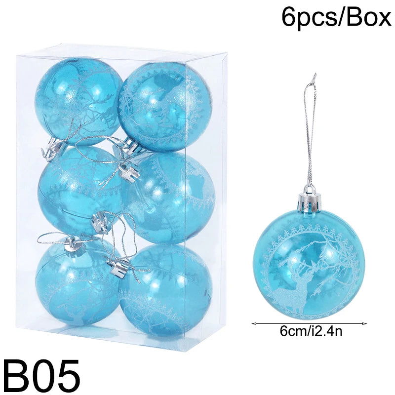 6Pcs 6cm Blue Transparent Christmas Ball Christmas Tree Ornaments - Graceland Home and Living - - #tag1#