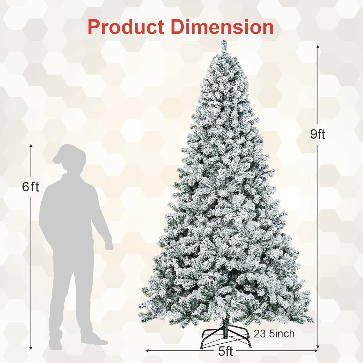6 FT Snow Flocked Christmas Tree, Artificial Holiday Hinged Pine Tree with 600 Branch Tips, Solid Metal Stand - Graceland Home and Living - - #tag1#