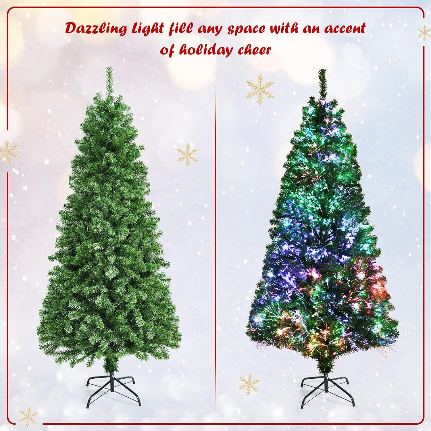 6ft Fiber Optic Artificial Christmas Tree, Pre-lit Premium Spruce Tree with Solid Metal Stand - Graceland Home and Living - - #tag1#