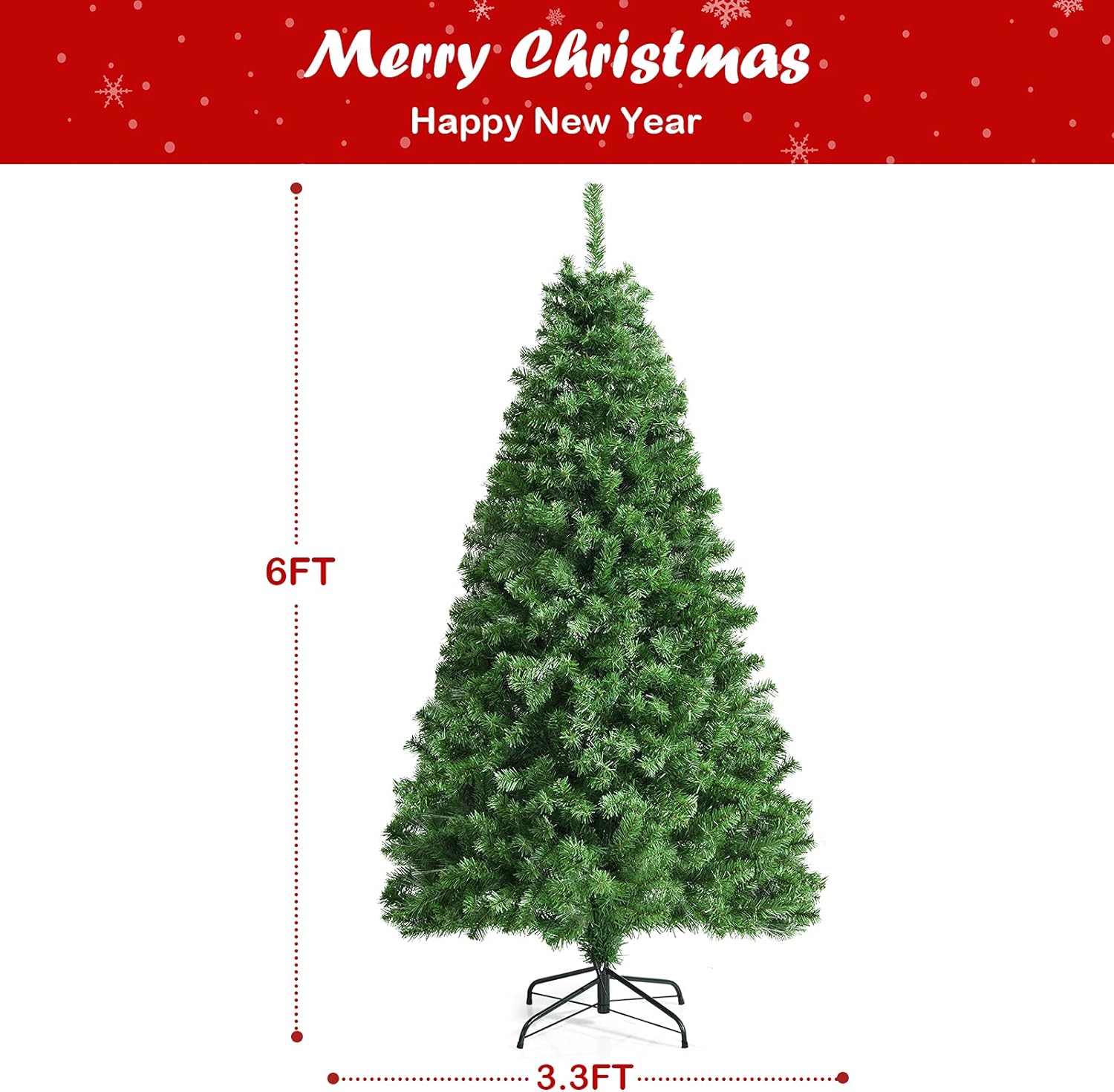 6ft Fiber Optic Artificial Christmas Tree, Pre-lit Premium Spruce Tree with Solid Metal Stand - Graceland Home and Living - - #tag1#