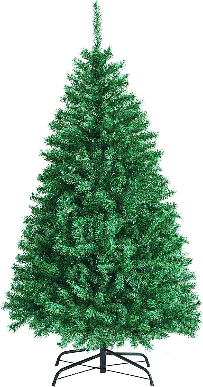 6ft White Artificial Christmas Tree, Hinged Unlit w/ 792 Iridescent Branch Tips & Metal Stand, - Graceland Home and Living - - #tag1#