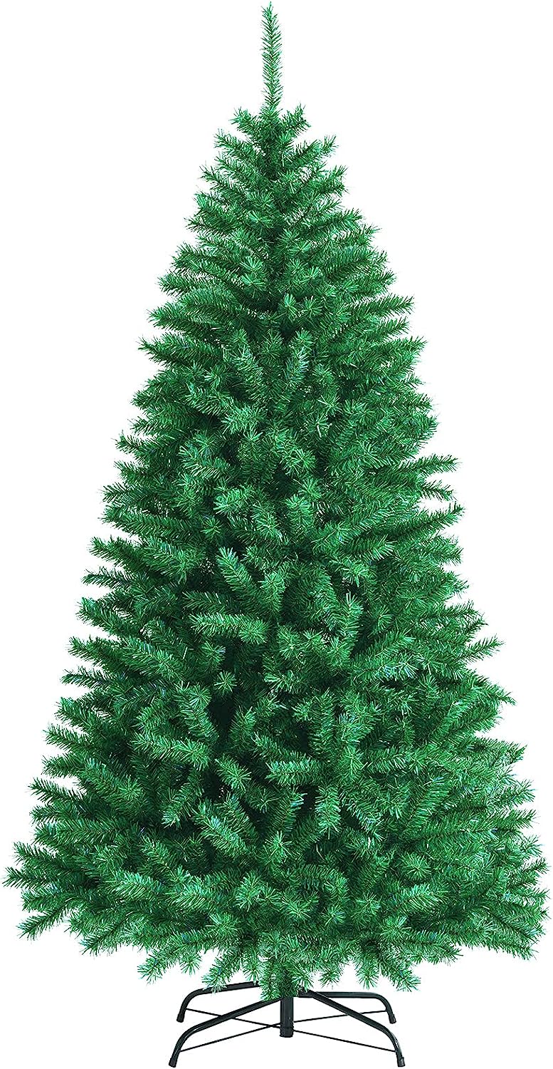 6ft White Artificial Christmas Tree, Hinged Unlit w/ 792 Iridescent Branch Tips & Metal Stand, - Graceland Home and Living - - #tag1#
