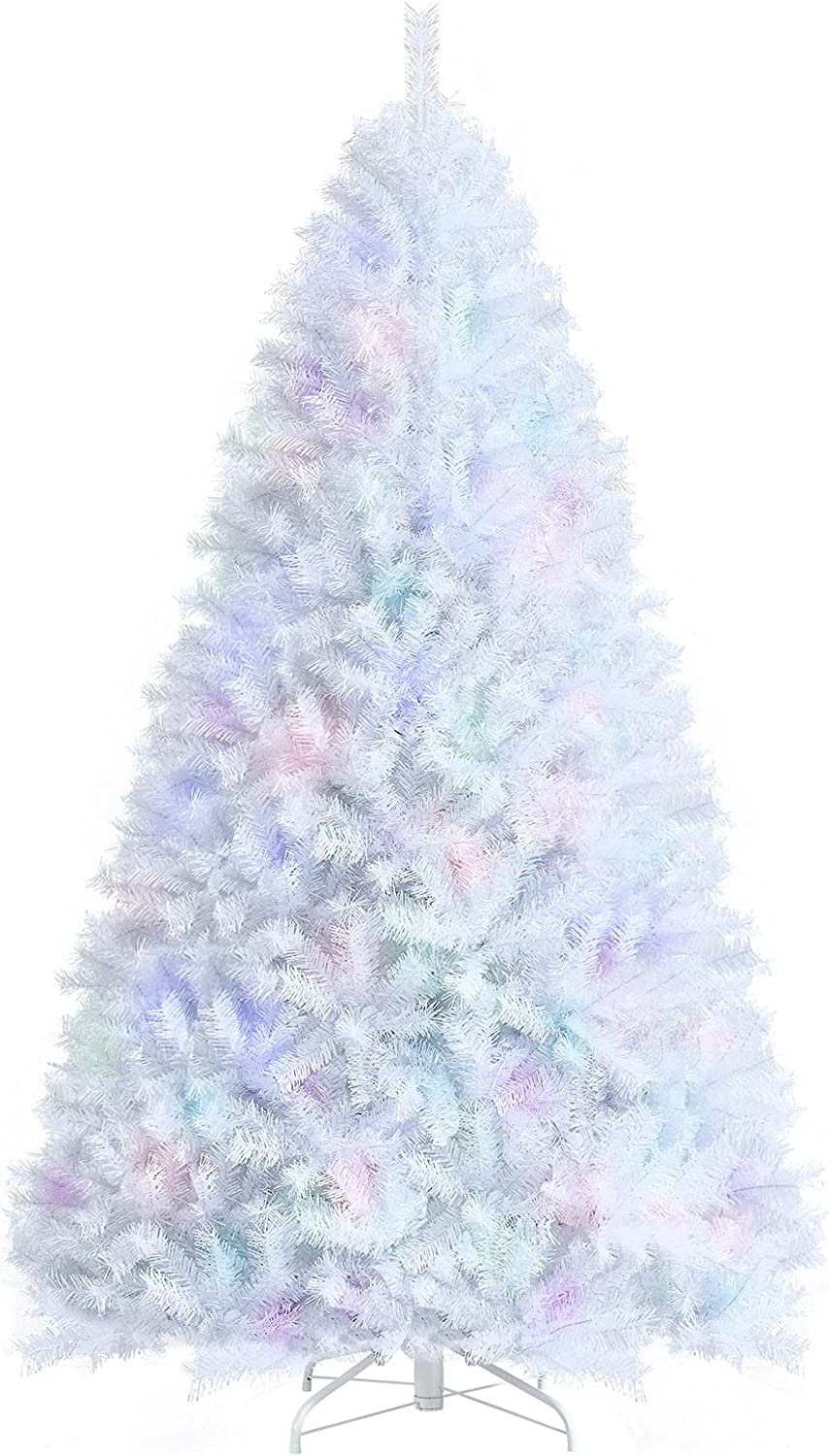 6ft White Artificial Christmas Tree, Hinged Unlit w/ 792 Iridescent Branch Tips & Metal Stand, - Graceland Home and Living - - #tag1#