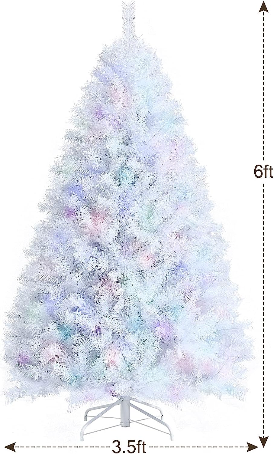 6ft White Artificial Christmas Tree, Hinged Unlit w/ 792 Iridescent Branch Tips & Metal Stand, - Graceland Home and Living - - #tag1#