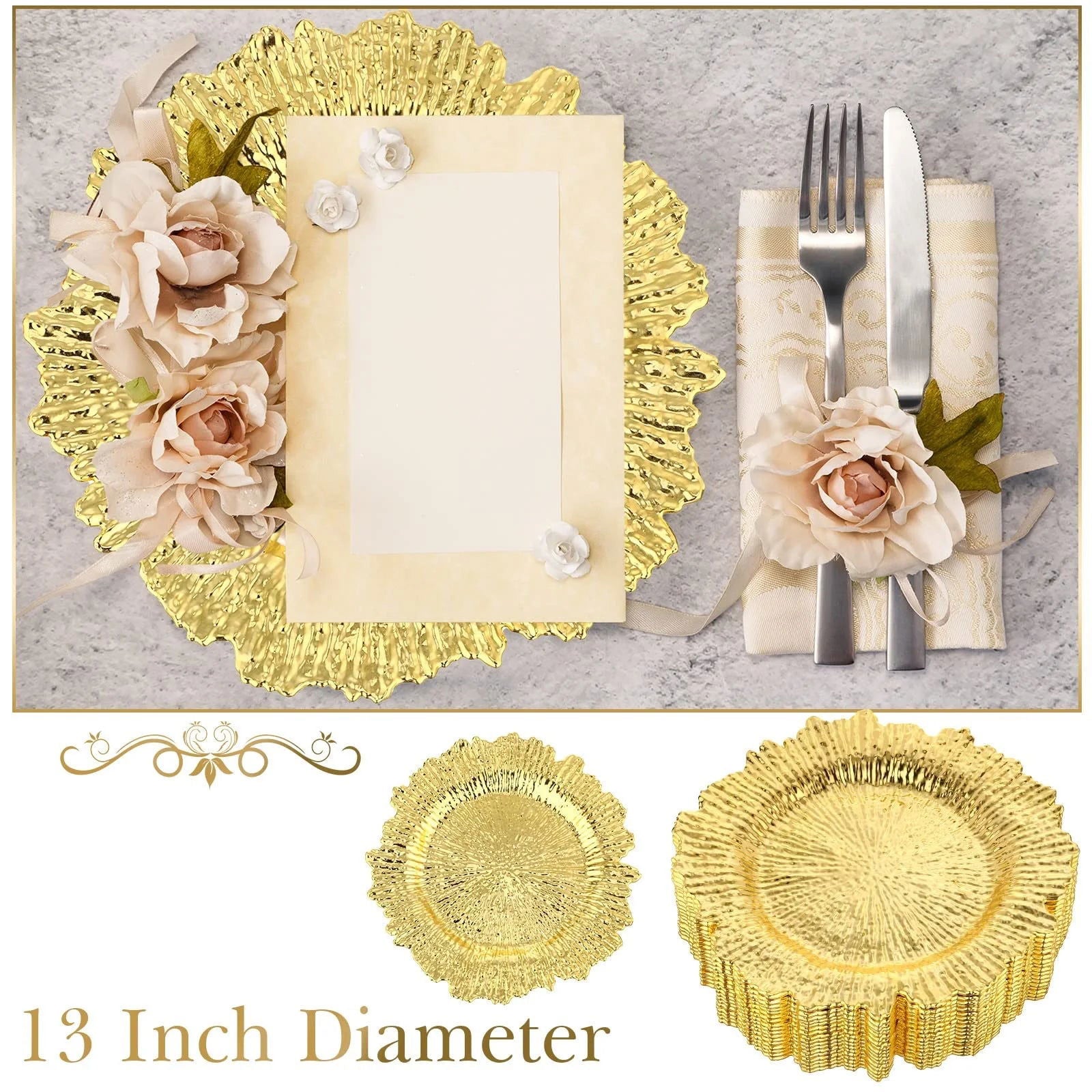 6pcs 13 inch Gold Charger Plates - Graceland Home and Living - - #tag1#