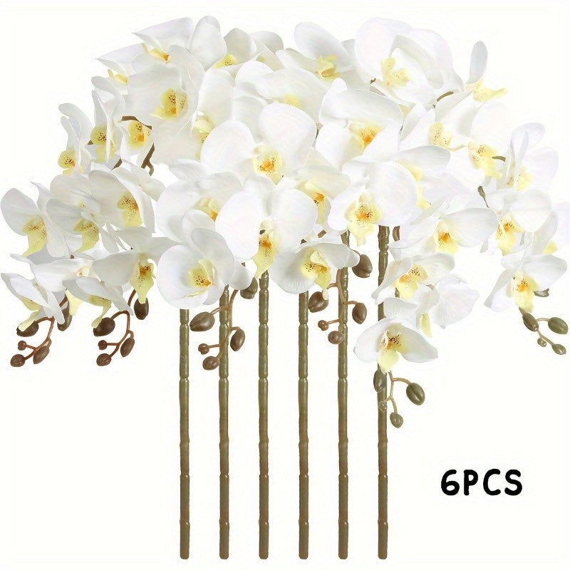 6pcs, Faux Orchid Flowers, 37.8" Velvet Artificial Orchids Flowers Long Stem Artificial Flowers For Tall Vase - Graceland Home and Living - - #tag1#