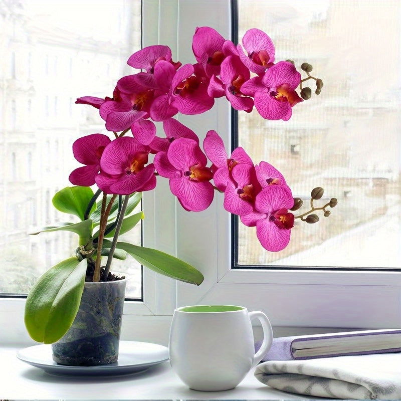 6pcs, Faux Orchid Flowers, 37.8" Velvet Artificial Orchids Flowers Long Stem Artificial Flowers For Tall Vase - Graceland Home and Living - - #tag1#