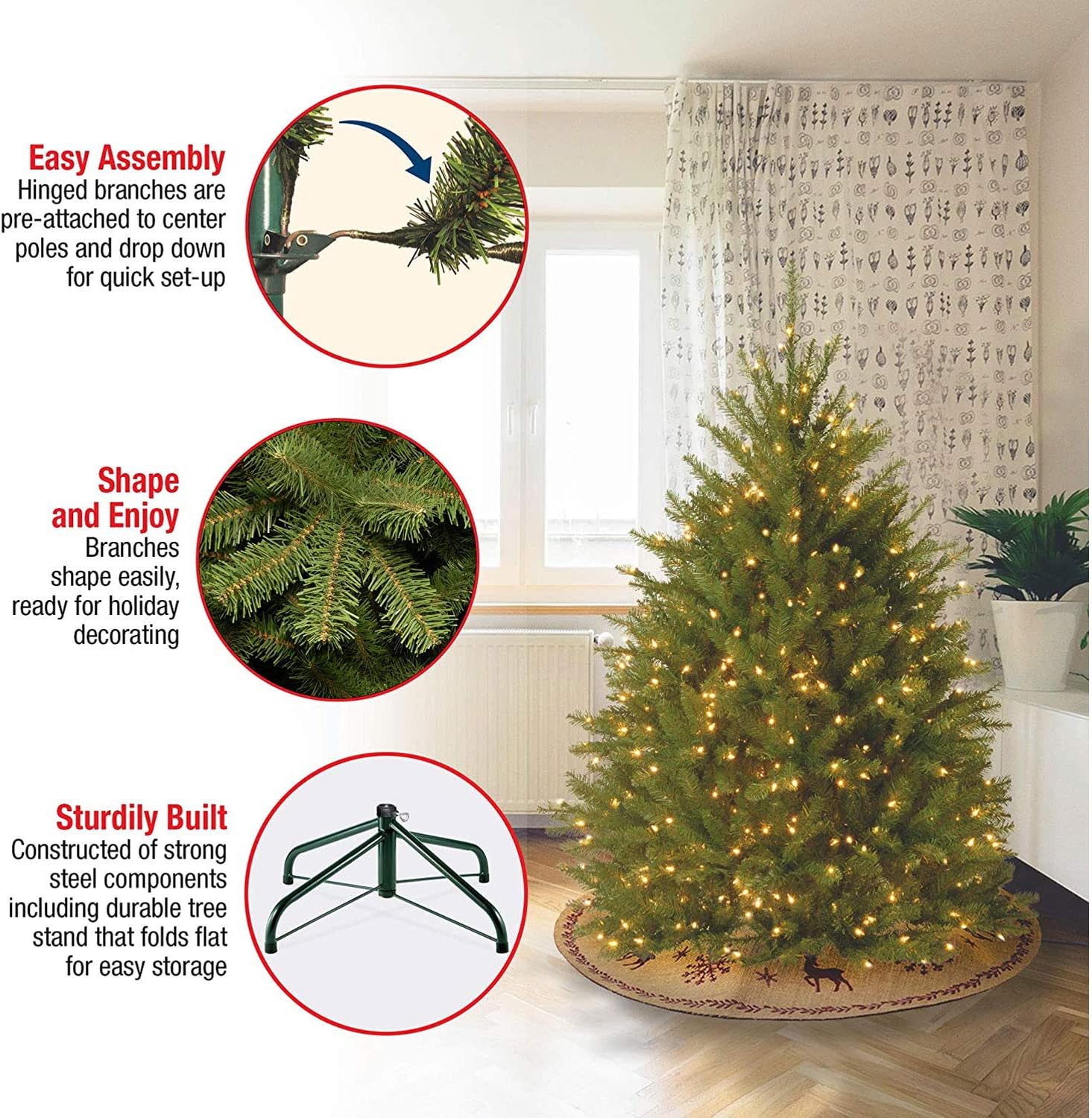 7.5 Foot Fir Christmas Tree, Hinged - Graceland Home and Living - - #tag1#