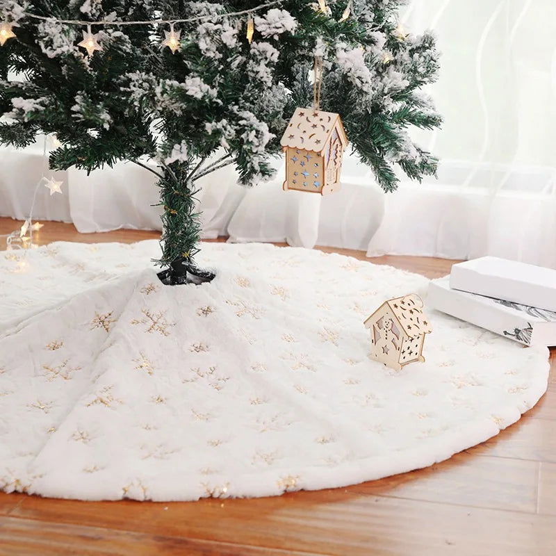 78-122CM Plush Christmas Tree Skirt White Snowflakes Faux Fur - Graceland Home and Living - - #tag1#