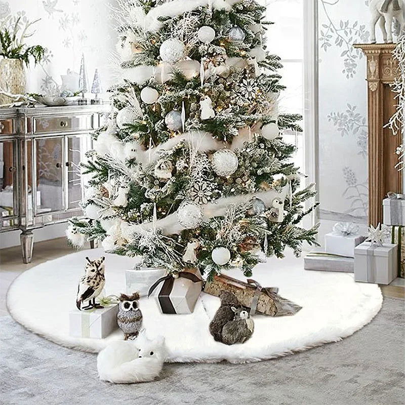 78/90/122cm Christmas Tree Skirts White Plush Mat - Graceland Home and Living - - #tag1#