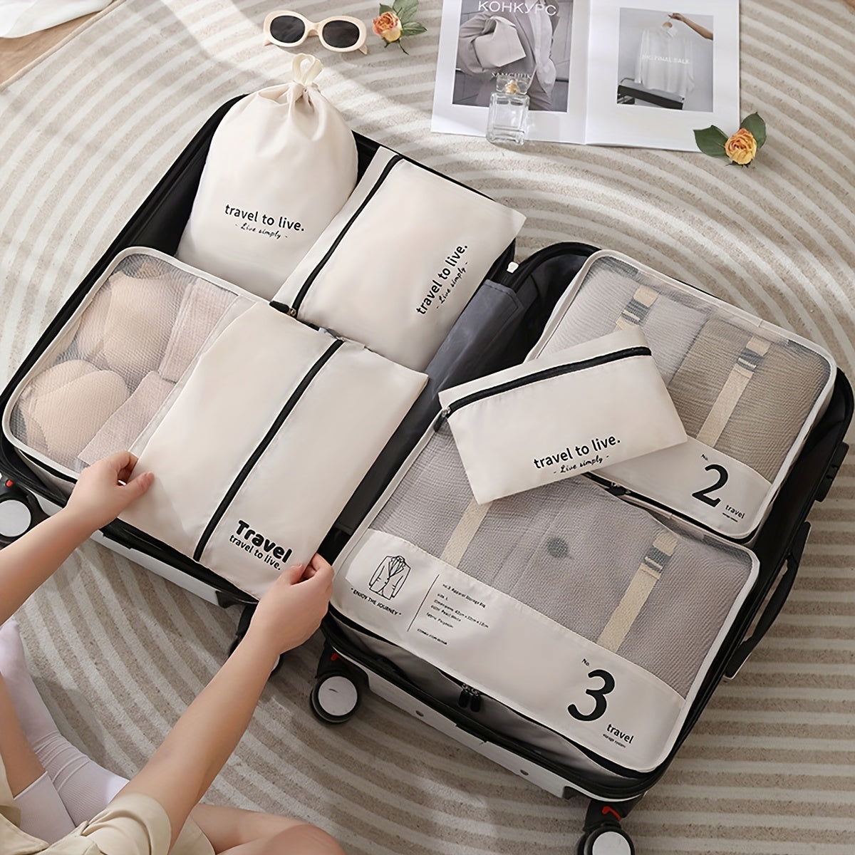 7 Pcs Minimalist Multifunctional Luggage Bag, Lightweight Dustproof Packaging Cubes - Graceland Home and Living - - #tag1#