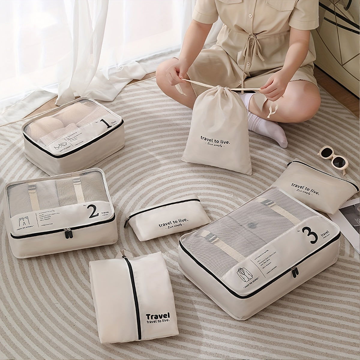 7 Pcs Minimalist Multifunctional Luggage Bag, Lightweight Dustproof Packaging Cubes - Graceland Home and Living - - #tag1#