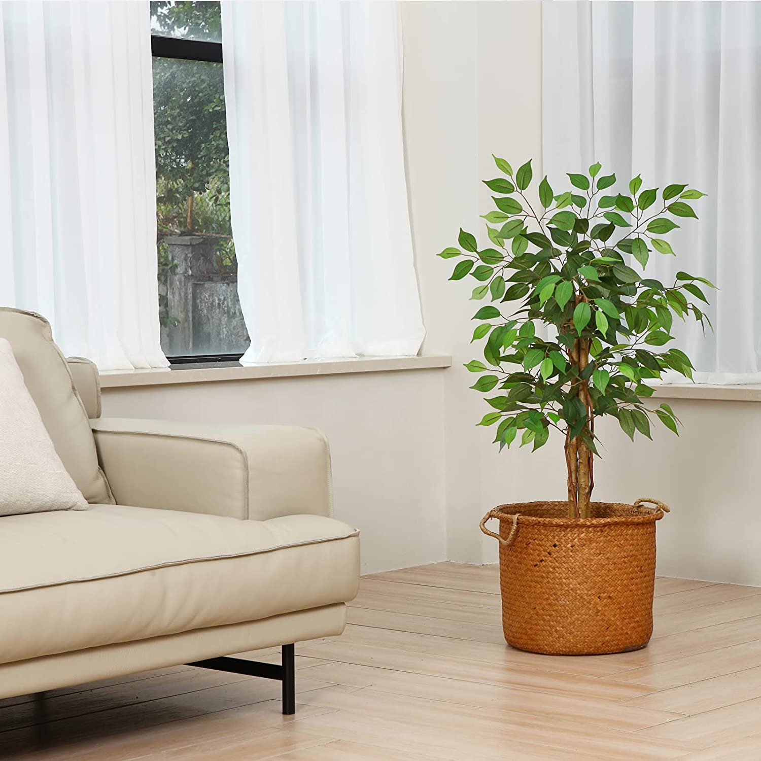 7ft Ficus Artificial Trees with Realistic Leaves and Natural Trunk - Graceland Home and Living - - #tag1#