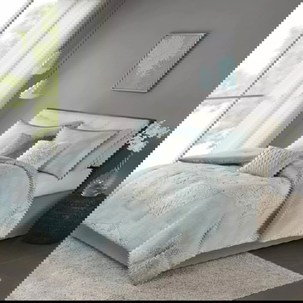 7pc Reversible Cotton Comforter Set, queen bedding set - Graceland Home and Living -