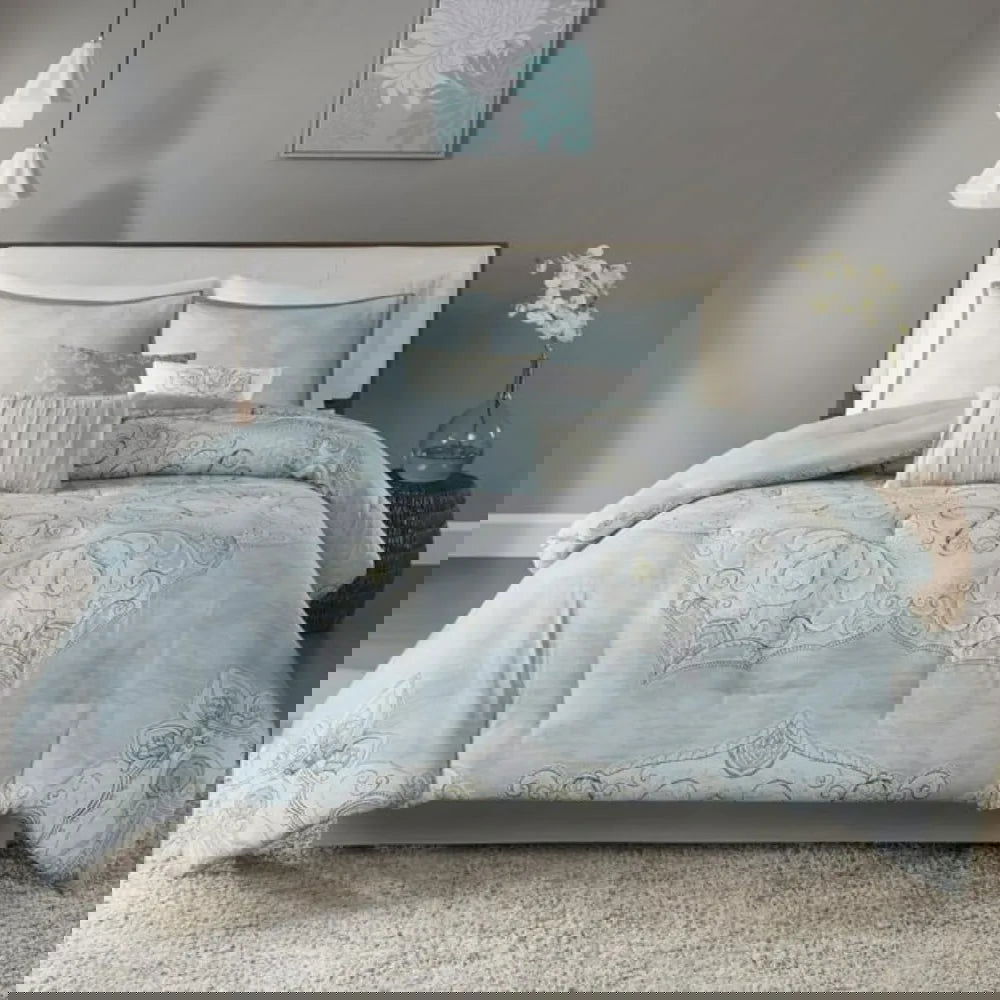 7pc Reversible Cotton Comforter Set, queen bedding set - Graceland Home and Living - - #tag1#