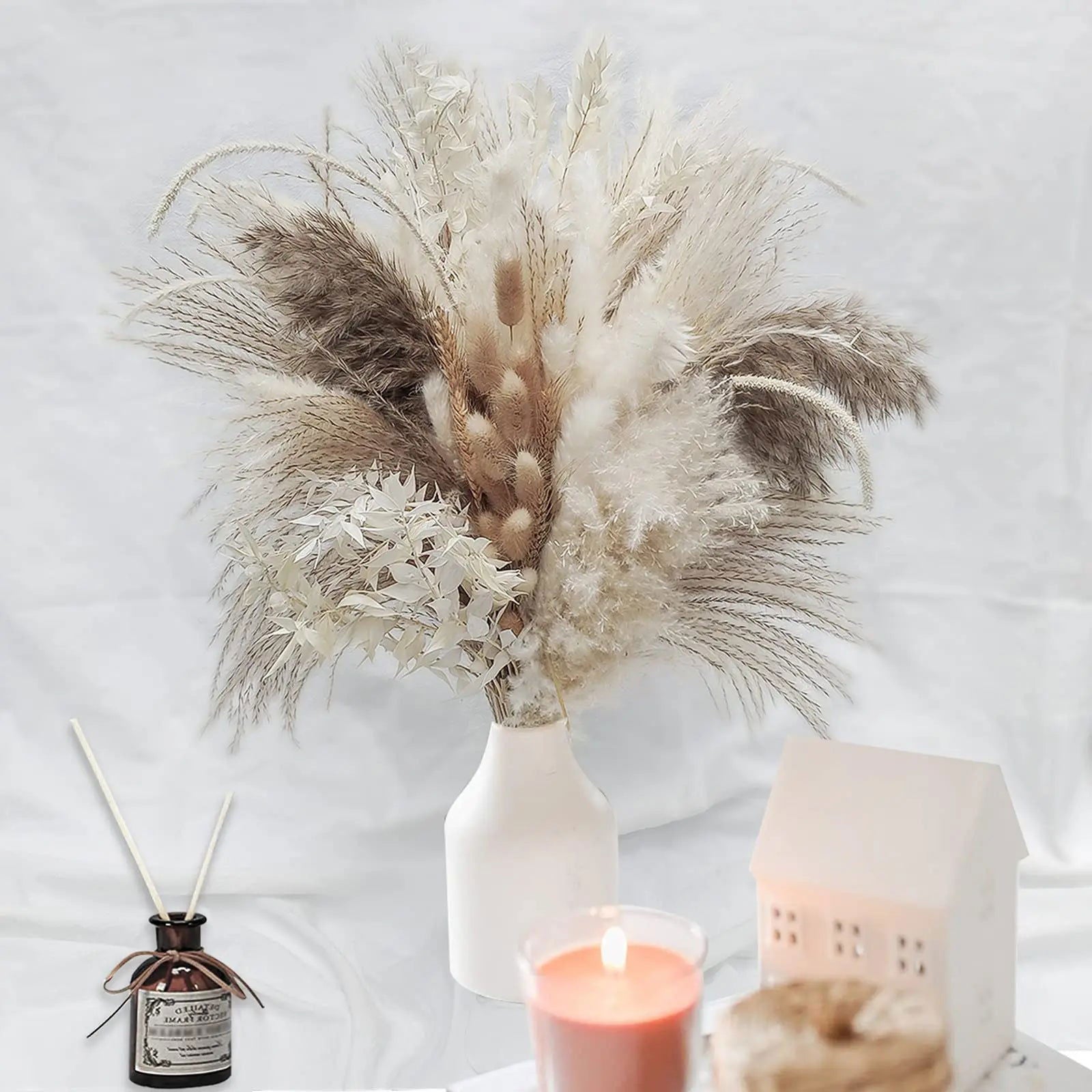 80pcs Pampas Grass Flowers Set, Dried Plants Bouquet Arrangement,100% Natural Dry Flowers - Graceland Home and Living -
