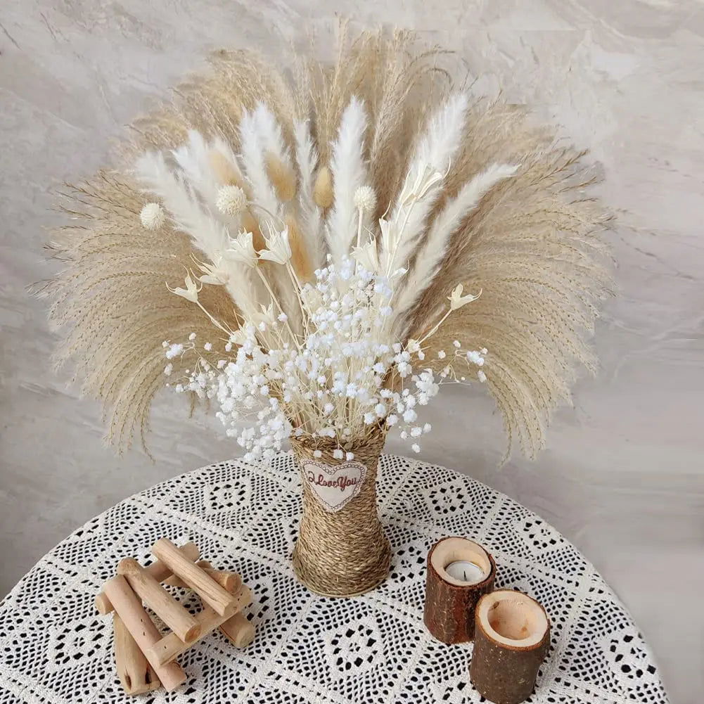 80pcs Pampas Grass Flowers Set, Dried Plants Bouquet Arrangement,100% Natural Dry Flowers - Graceland Home and Living - - #tag1#