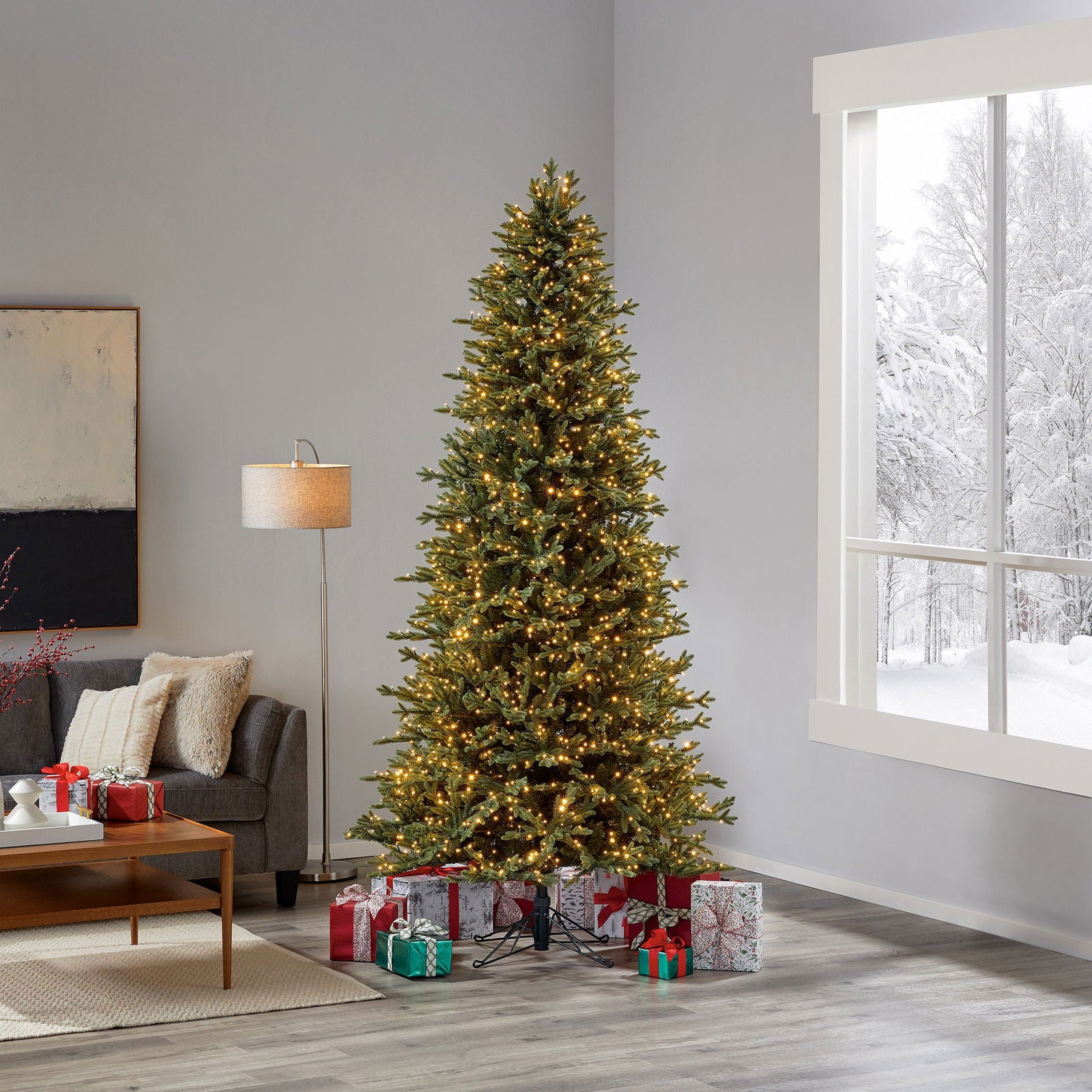 9ft Pre-Lit Artificial Slim Style LED Twinkle Christmas Tree, 2,200 Radiant lights with Twinkling effects - Graceland Home and Living -