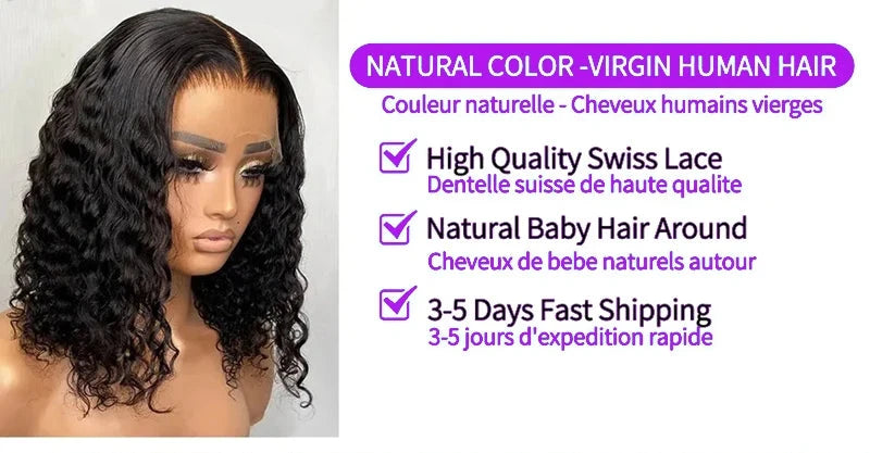 Deep Wave 4x4 Lace Wig 100% Human Virgin Hair Short Bob Wigs 13x4 Transparent Lace Frontal Wig Pre Plucked