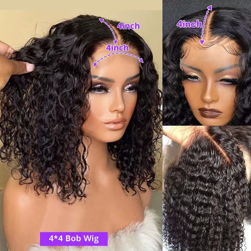 13x4 Human Hair Deep Wave 100% Brazilian Curly Human Hair Wigs with Transparent Lace Frontal