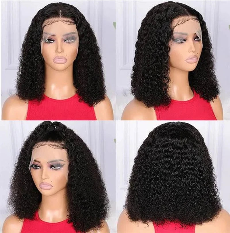13x4 Human Hair Deep Wave 100% Brazilian Curly Human Hair Wigs with Transparent Lace Frontal