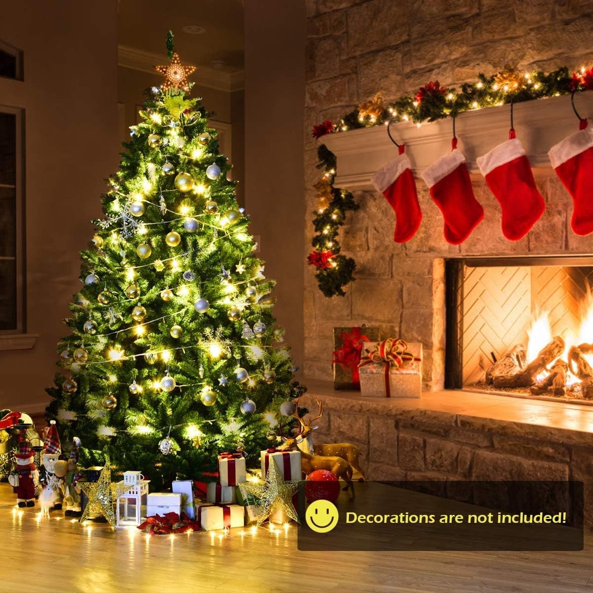 Artificial Douglas Christmas Tree, 6ft Unlit Hinged Pine Tree, with 1355 Branch Tips and Solid Metal Stand - Graceland Home and Living - - #tag1#