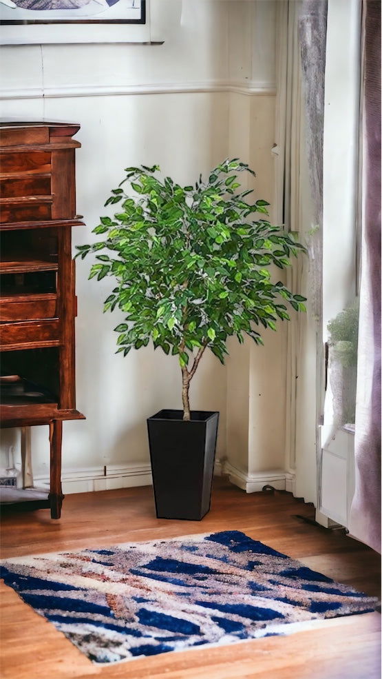 Artificial Ficus Silk Tree, 4FT Faux Plastic Ficus Plant in Pot - Graceland Home and Living -