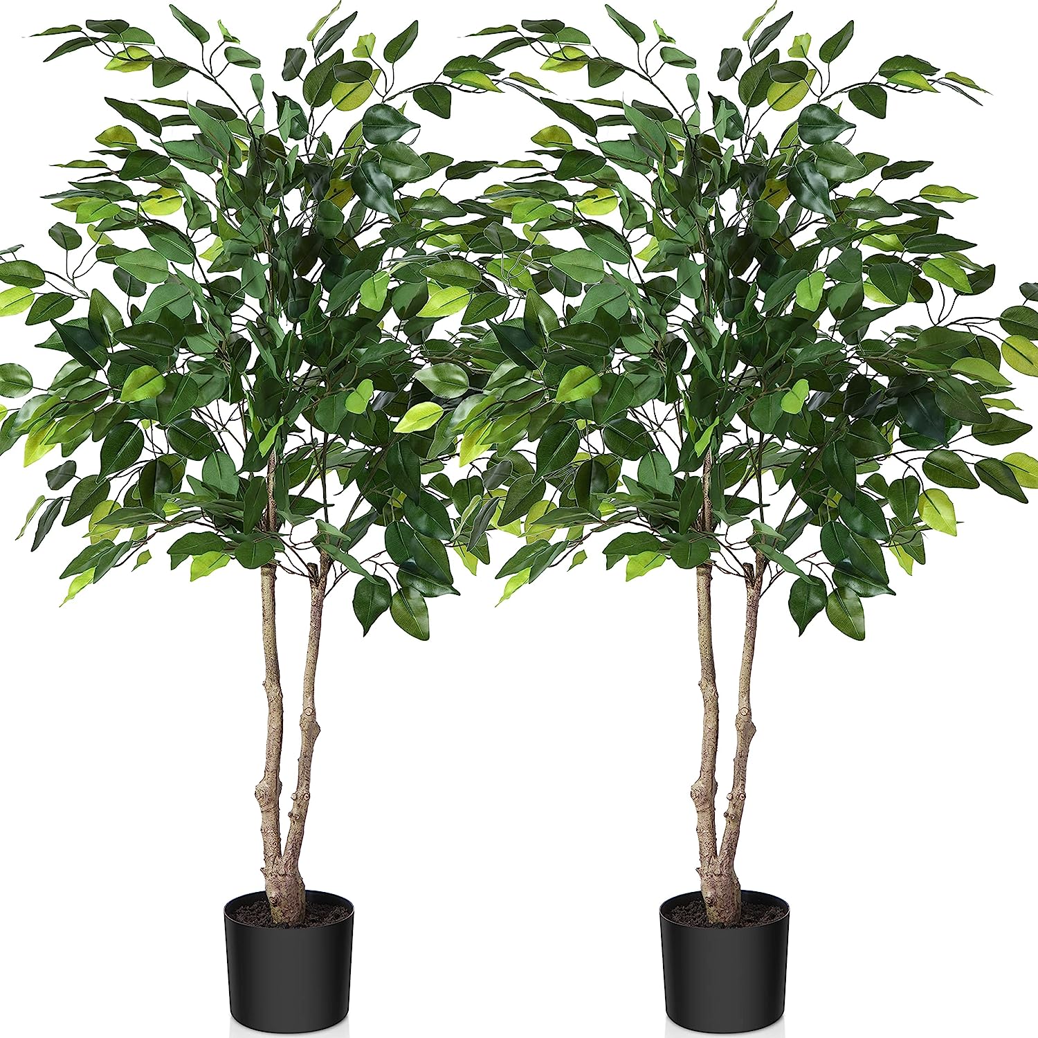 Artificial Ficus Silk Tree, 4FT Faux Plastic Ficus Plant in Pot - Graceland Home and Living -
