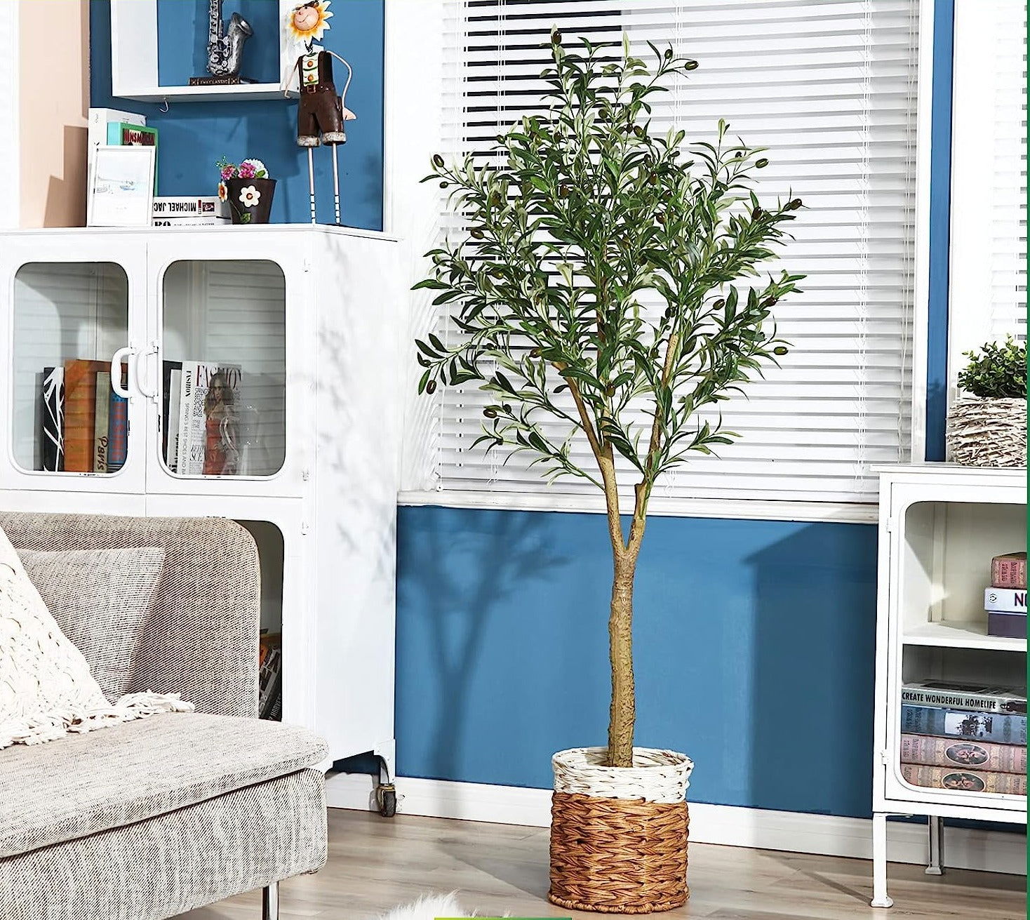 Artificial Olive Tree Plant 5 Feet Fake Topiary Silk Tree, Perfect Faux Plants in Pot - Graceland Home and Living - - #tag1#