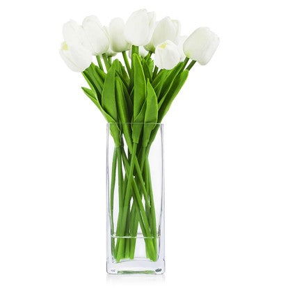 Artificial Real Touch Tulips Flower Arrangement In Glass Vase With Faux Water - Graceland Home and Living - - #tag1#