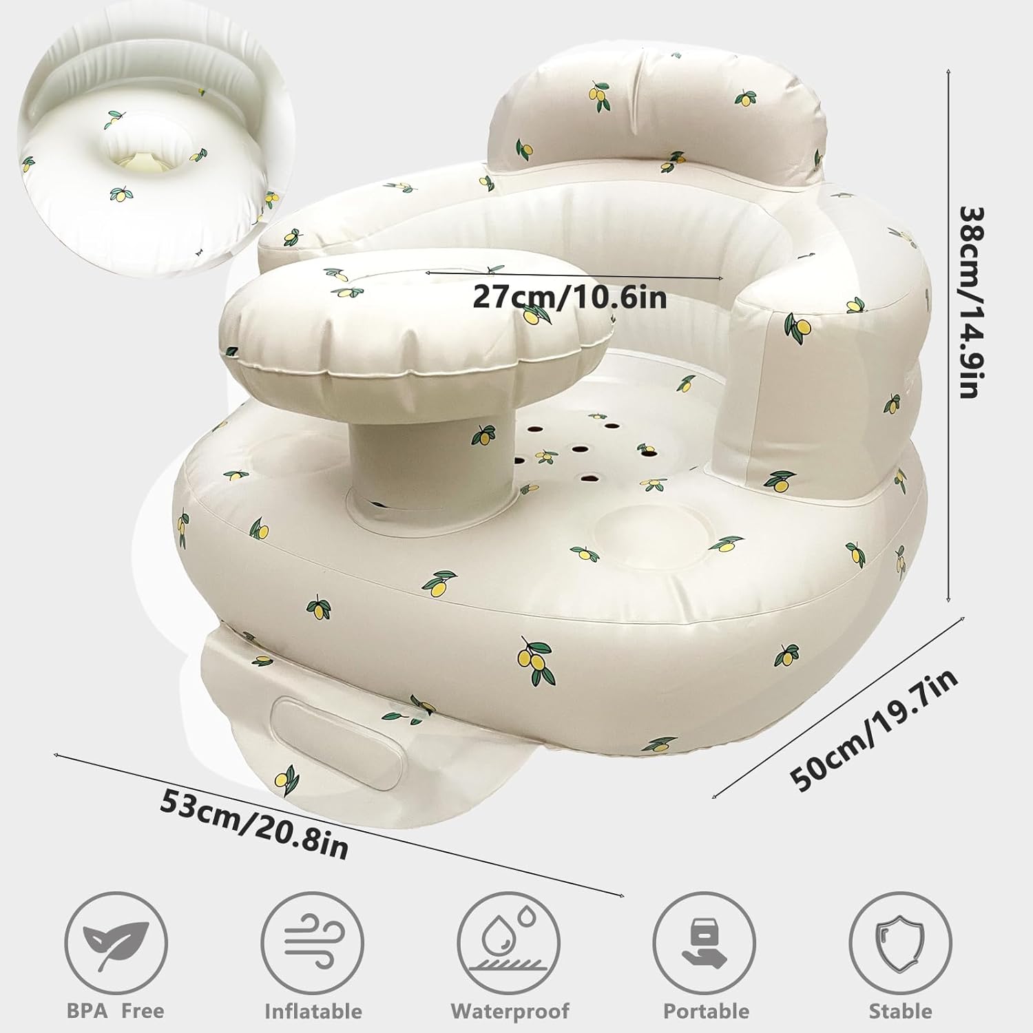 Baby Inflatable Seat with Tray for Babies 3-36 Months, Built in Air Pump, Baby Support Seat Summer Toddler Chair for Sitting Up, Baby Shower Chair Floor Seater, Infant Back Support Sofa - Graceland Home and Living -