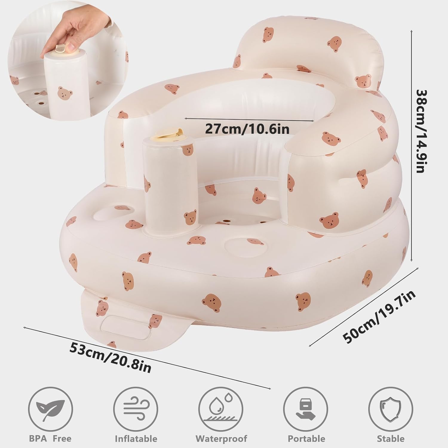 Baby Inflatable Seat with Tray for Babies 3-36 Months, Built in Air Pump, Baby Support Seat Summer Toddler Chair for Sitting Up, Baby Shower Chair Floor Seater, Infant Back Support Sofa - Graceland Home and Living - - #tag1#