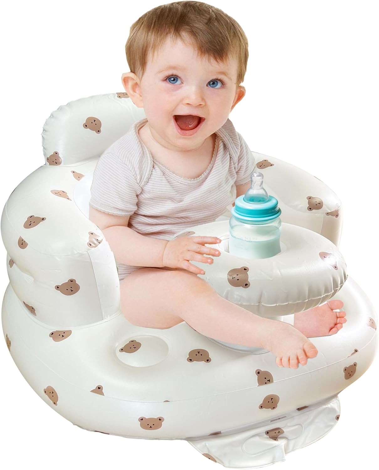 Baby Inflatable Seat with Tray for Babies 3-36 Months, Built in Air Pump, Baby Support Seat Summer Toddler Chair for Sitting Up, Baby Shower Chair Floor Seater, Infant Back Support Sofa - Graceland Home and Living -