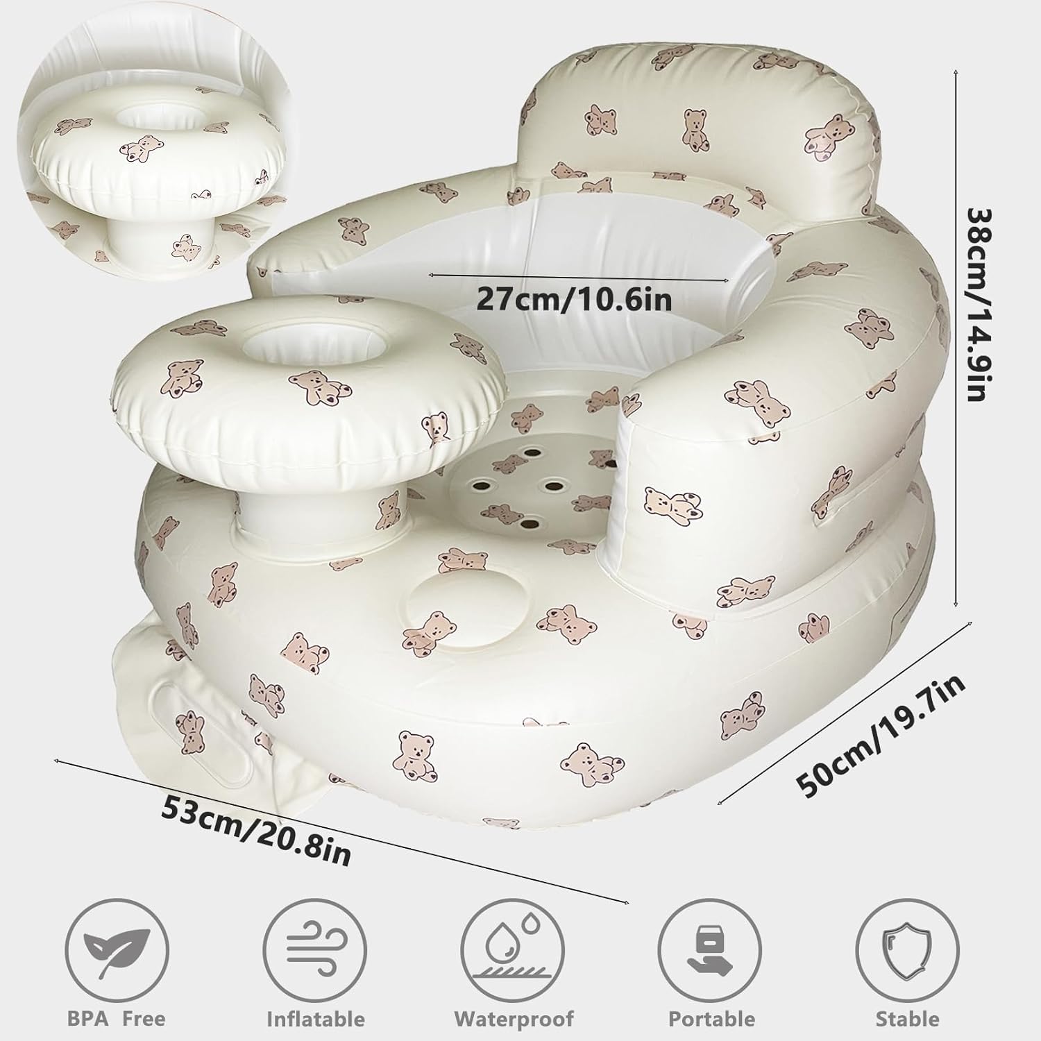 Baby Inflatable Seat with Tray for Babies 3-36 Months, Built in Air Pump, Baby Support Seat Summer Toddler Chair for Sitting Up, Baby Shower Chair Floor Seater, Infant Back Support Sofa - Graceland Home and Living - - #tag1#