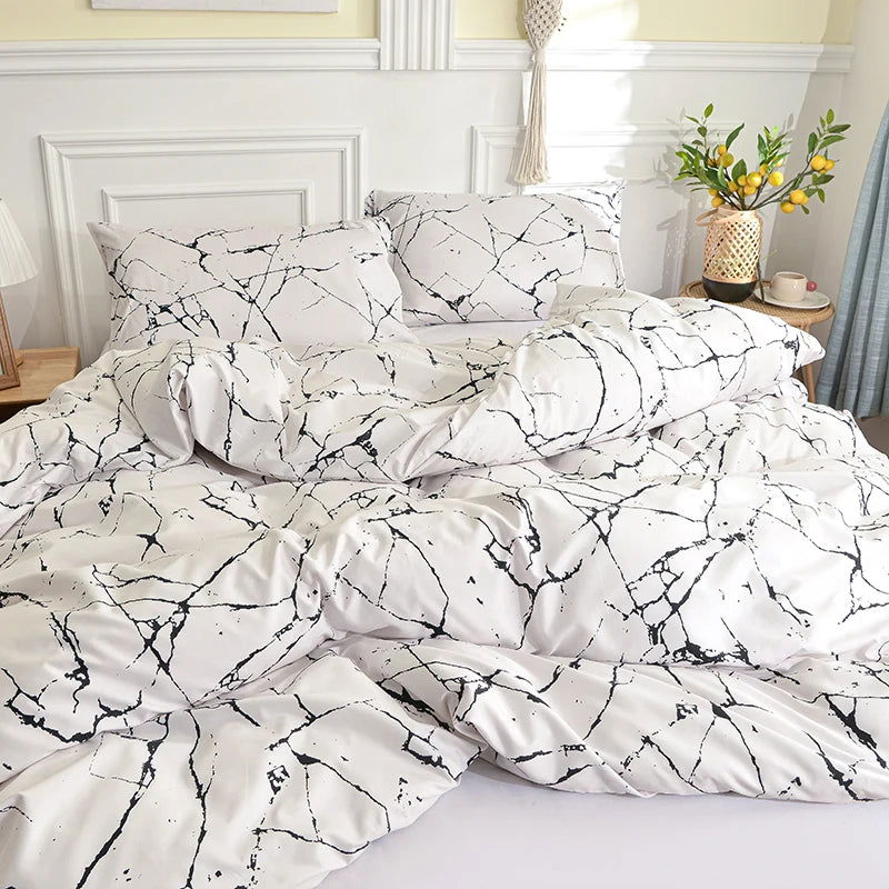 Black and White Bedding Set Single Duvet Cover with Pillowcase - Graceland Home and Living - - #tag1#