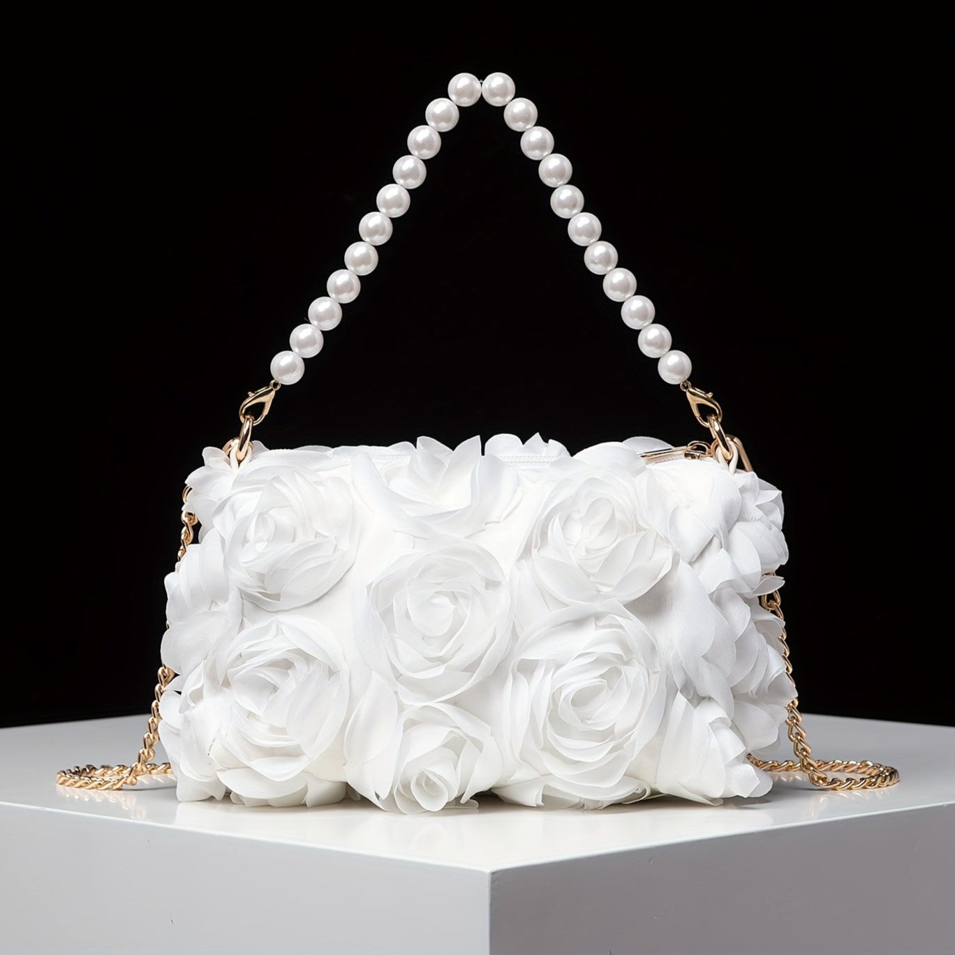 Chic Rose Embellished Shoulder Bag - Beaded Strap, - Graceland Home and Living -