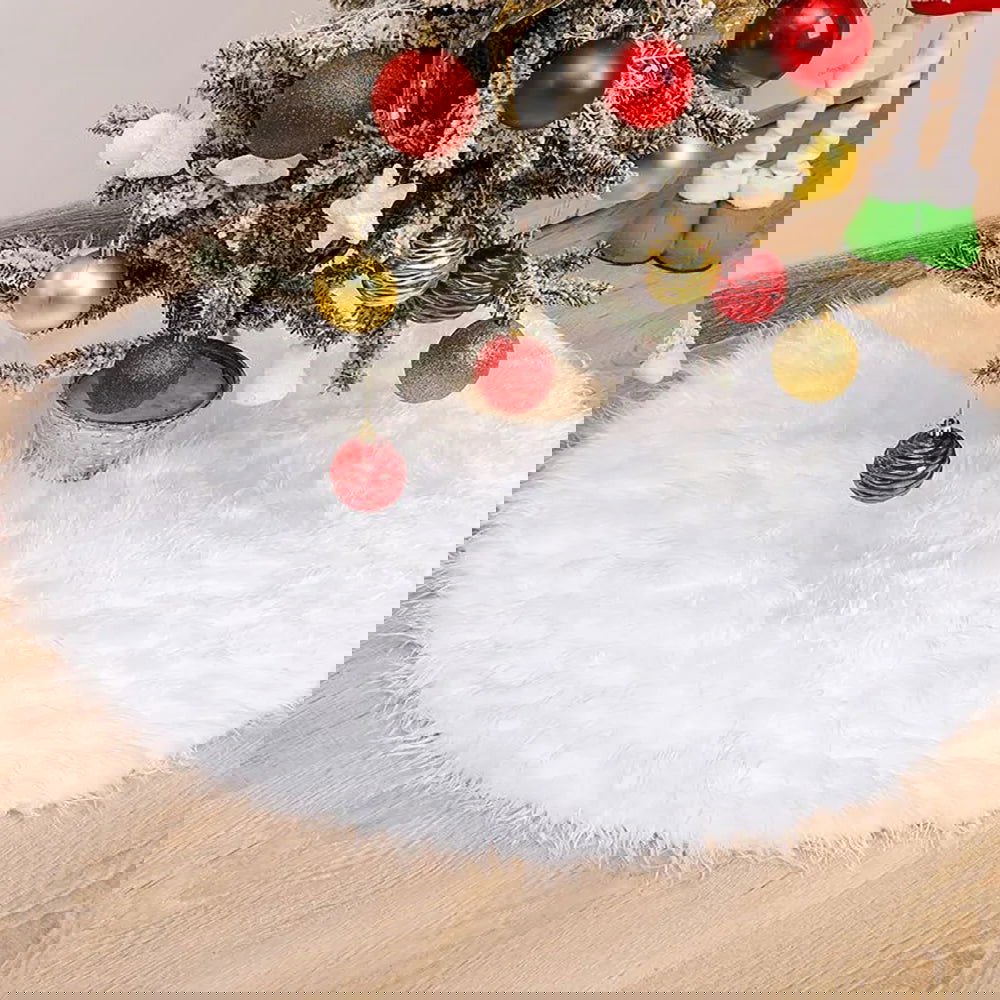 Christmas Tree Skirt White Faux Fur T - Graceland Home and Living -