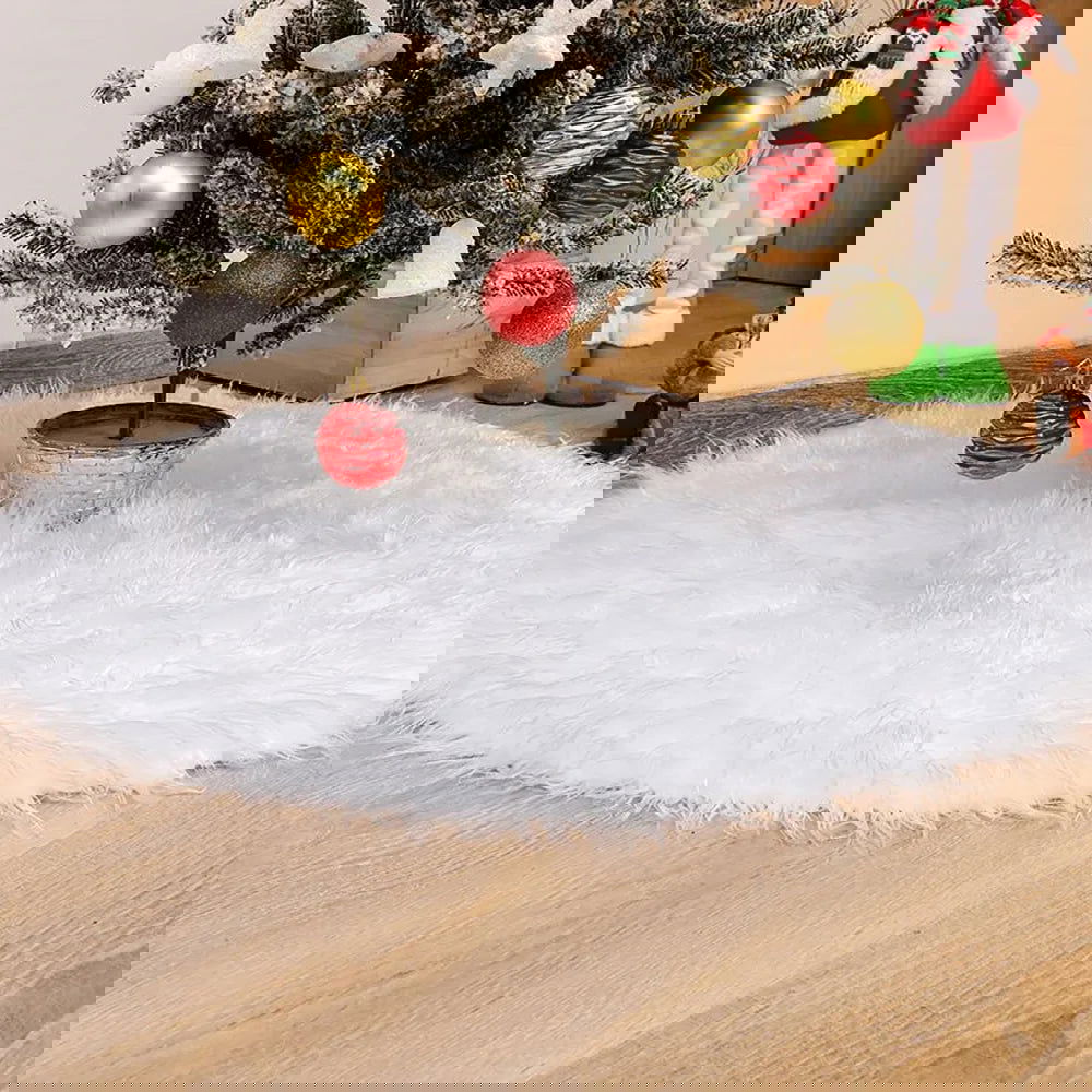 Christmas Tree Skirt White Faux Fur T - Graceland Home and Living -