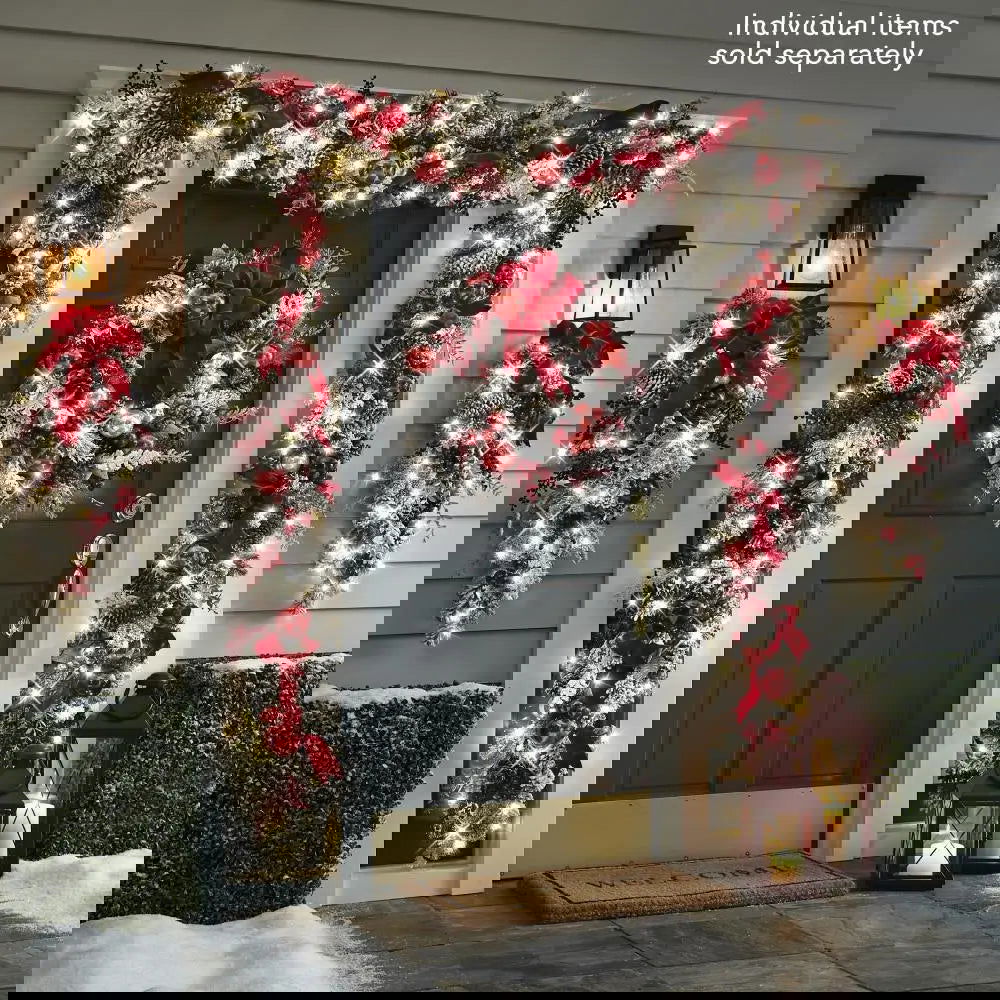 Christmas Wreath and Rattan Set With Led Light For Doors - Graceland Home and Living -