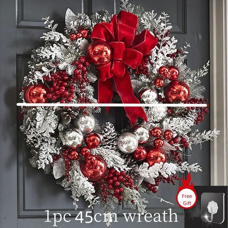 Christmas Wreath and Rattan Set With Led Light For Doors - Graceland Home and Living -