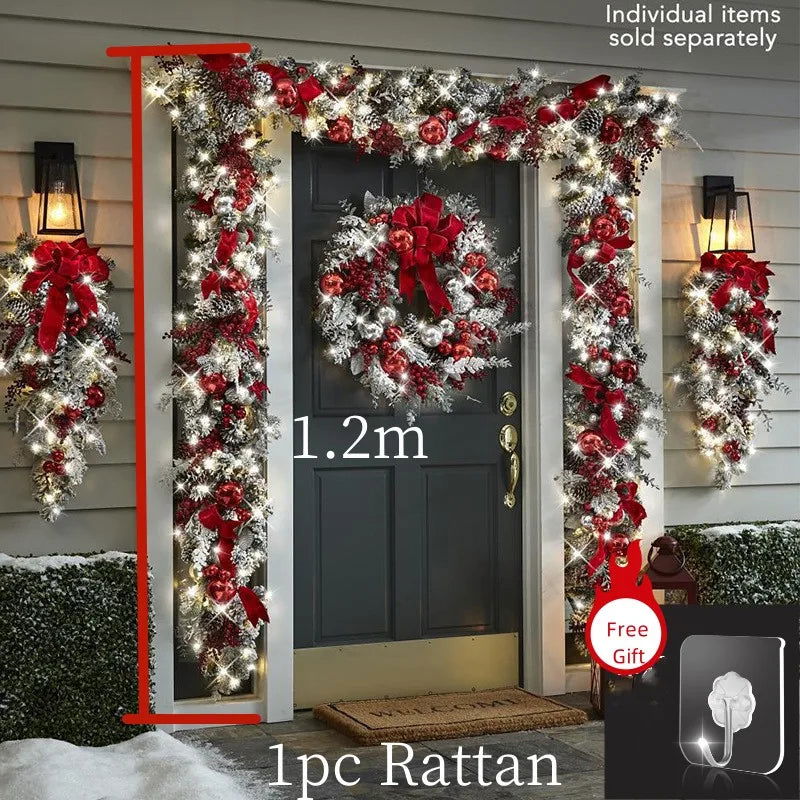 Christmas Wreath and Rattan Set With Led Light For Doors - Graceland Home and Living -