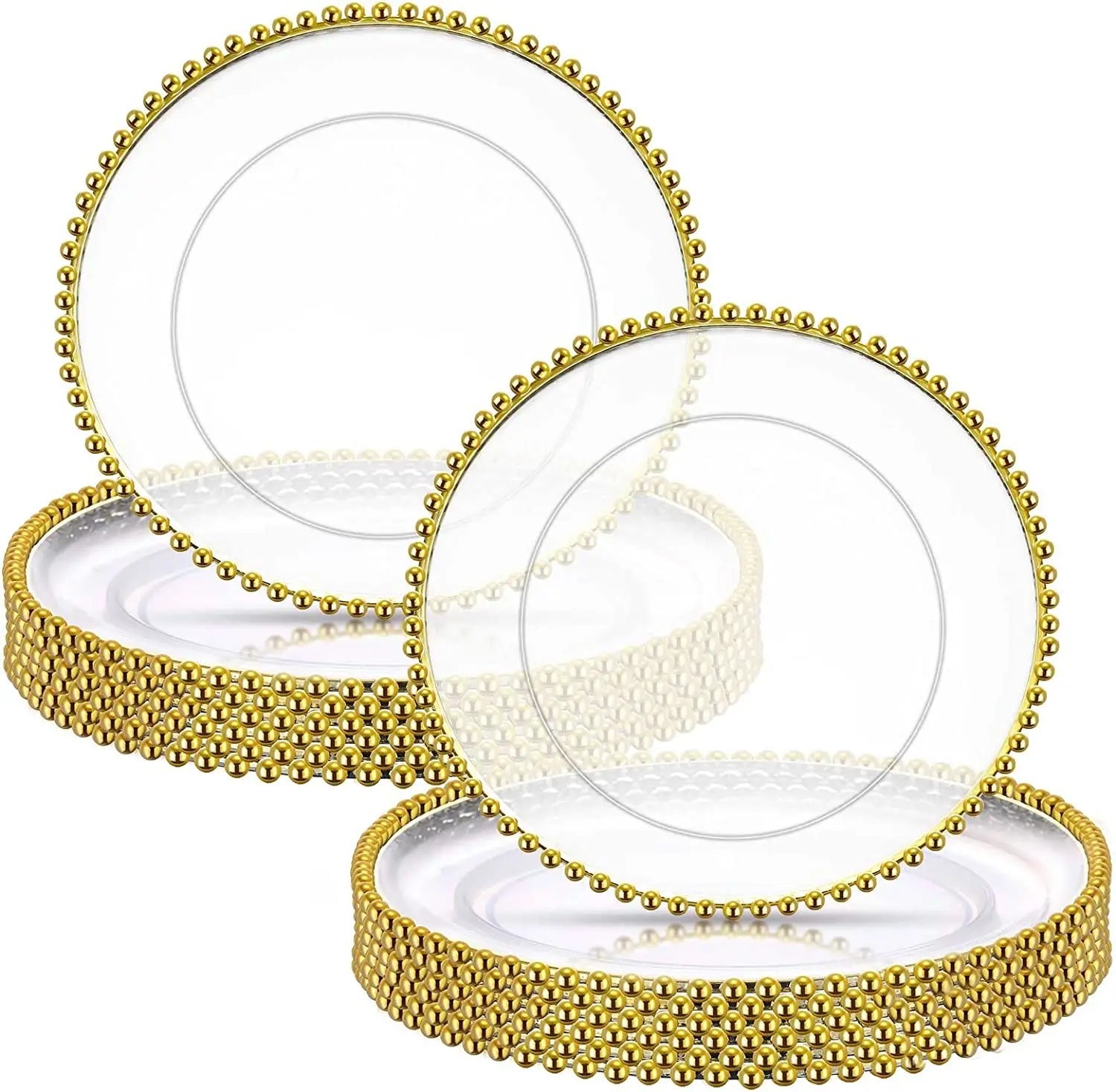 Clear Plastic Charger Plates with Gold Beads Rim - Graceland Home and Living -