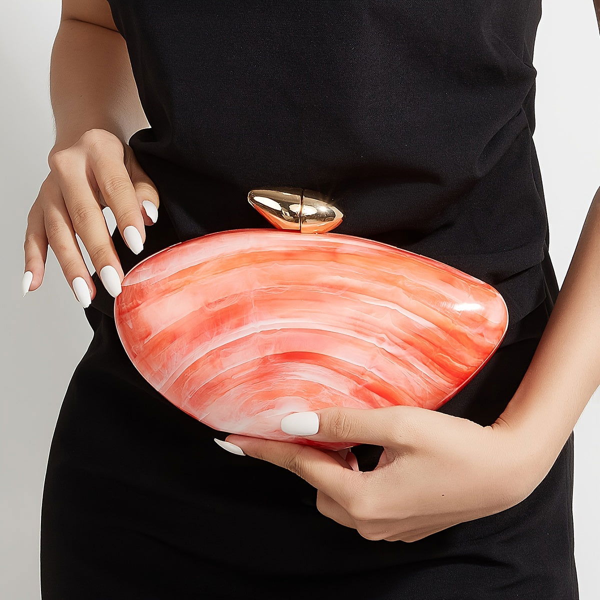 Elegant Marble Print Clutch with Magnetic Closure and Detachable Chain - Graceland Home and Living -