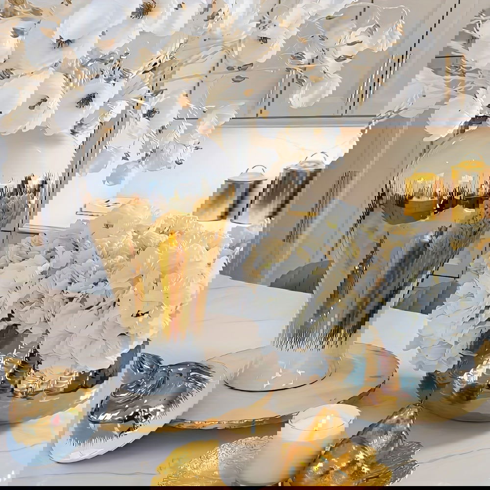 Elegant White And Golden Ceramic Vase: Contemporary Style - Graceland Home and Living -