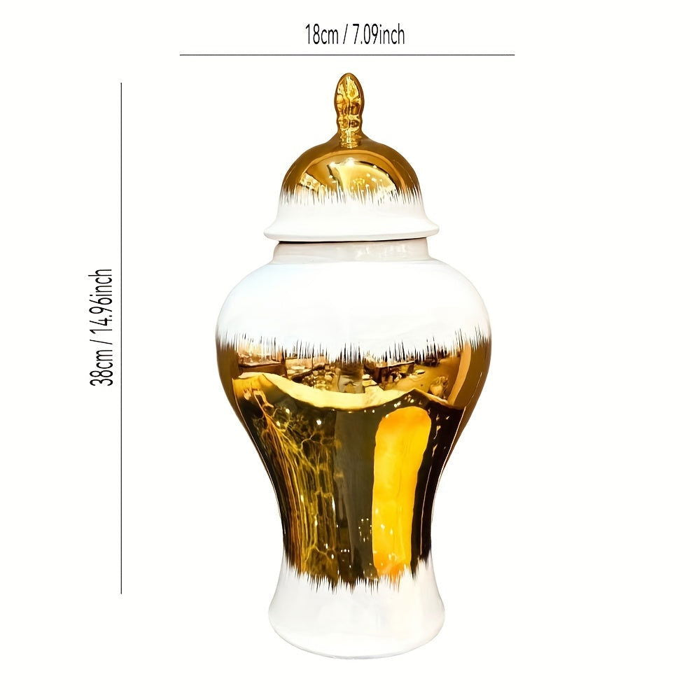 Elegant White And Golden Ceramic Vase: Contemporary Style - Graceland Home and Living -