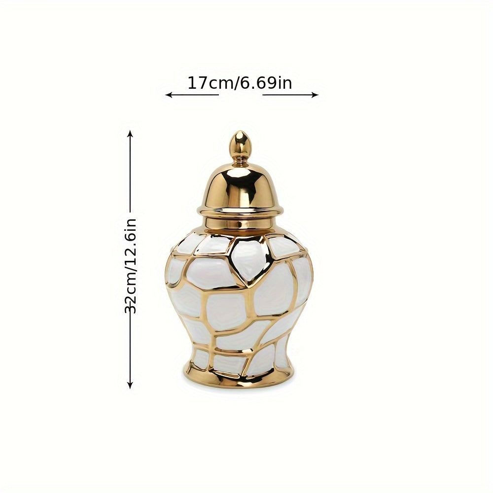 Elegant White Golden Ceramic Vase - Modern Jar Design - Graceland Home and Living -