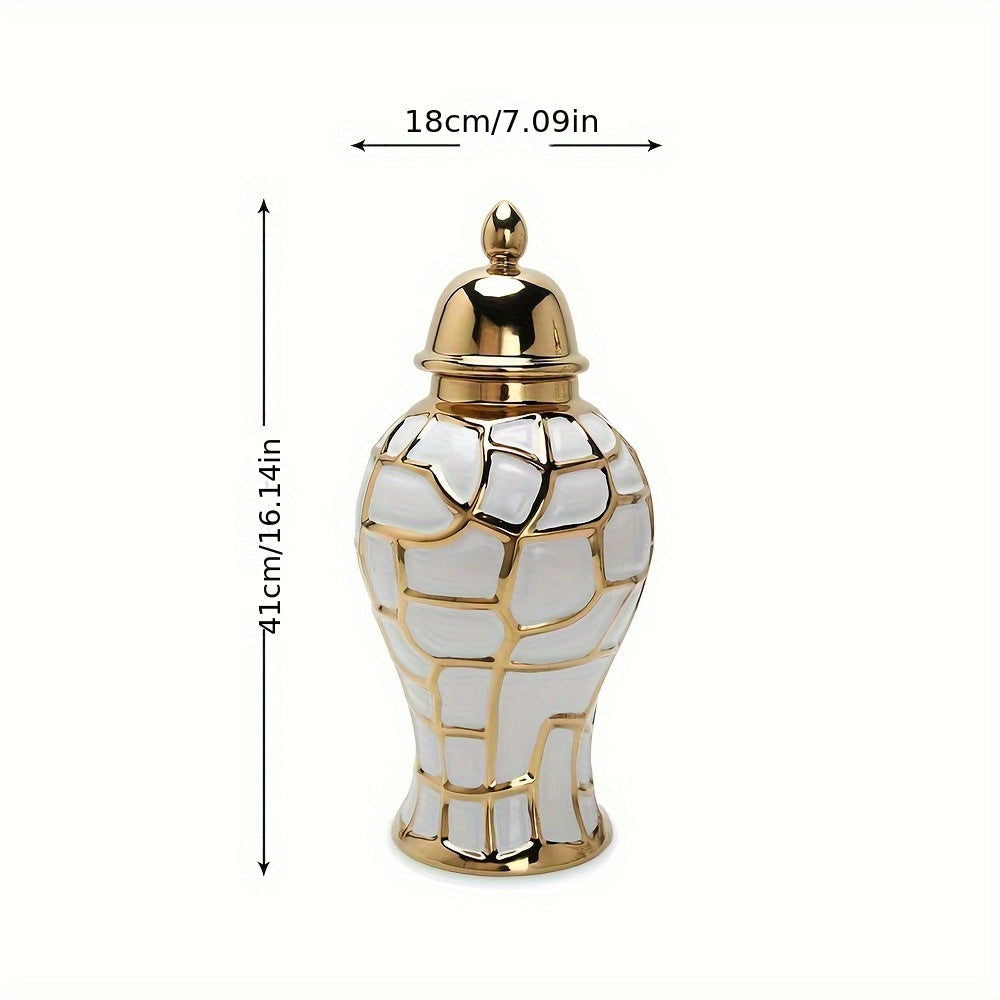 Elegant White Golden Ceramic Vase - Modern Jar Design - Graceland Home and Living -