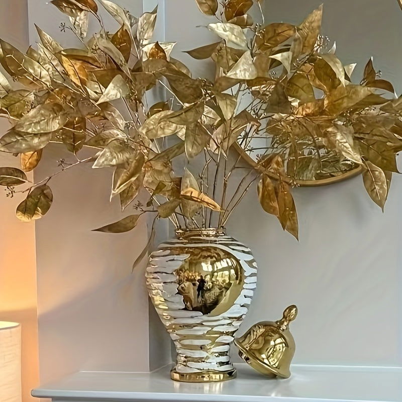 Elegant White Golden Ceramic Vase - Modern Nordic Style - Graceland Home and Living -